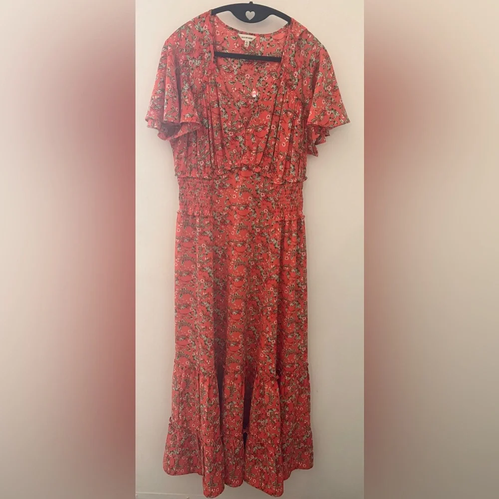 Max Estudio Floral Red Maxi Dress with Flutter Sleeves - Picture 1 of 3